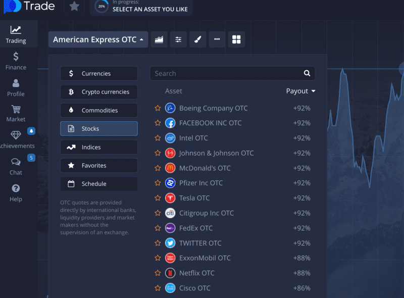 Pocket Option Choice of assets