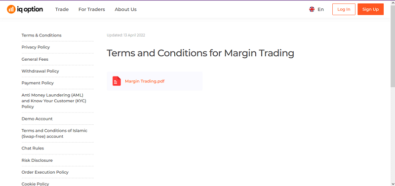 IQ Option terms and conditions